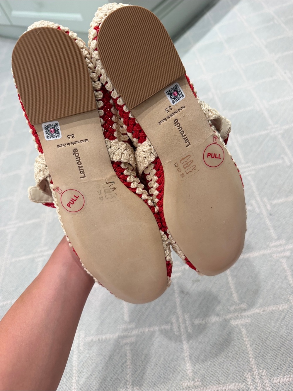 Larroude Red and Cream Crochet Mary Jane Flats - Picture 5 of 5